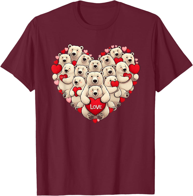 Cute Polar Bear Lovers Valentine Costume Women Men Funny Polar Bear Heart Valentine Polar Bear Womens Mens Kids T-Shirt - Burgundy