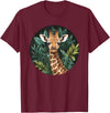Nature Wildlife Giraffe Safari Jungle Giraffe With Tropical Jungle Leaves T-Shirt - Burgundy