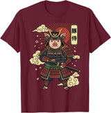 Samurai Pig Anime Japan Pig Samurai Japanese Warrior T-Shirt - Burgundy