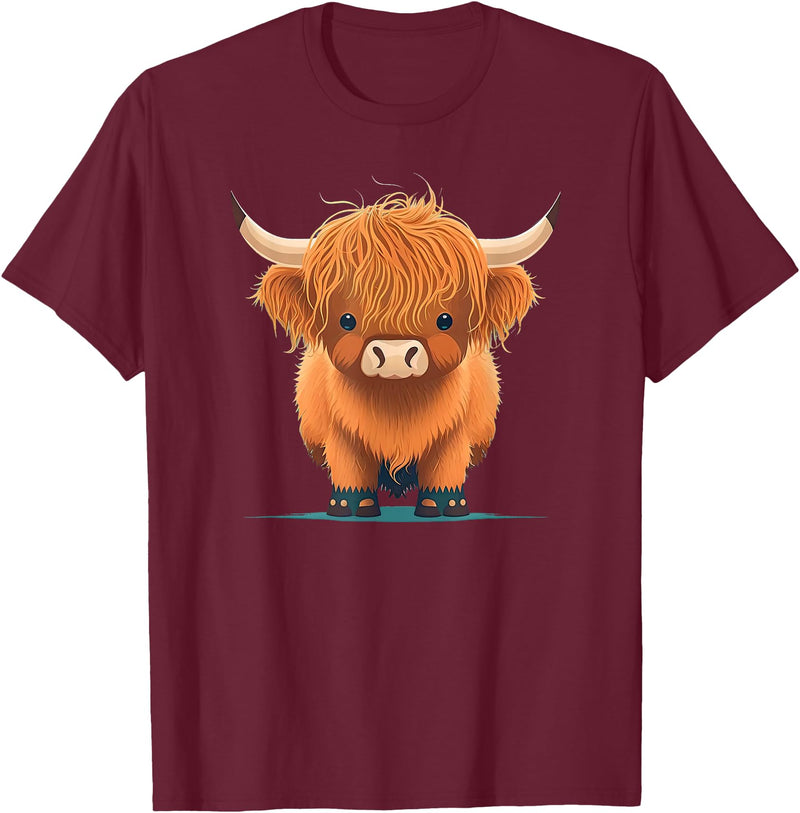 Scottish Highland Cow Cute Highland cattle Cow Funny Highland Cow T-Shirt - Burgundy