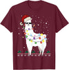Christmas Llama Santa Hat Ugly Xmas Tee Christmas Llama Santa Hat Ugly Xmas Tree Alpaca Gift T-Shirt - Burgundy