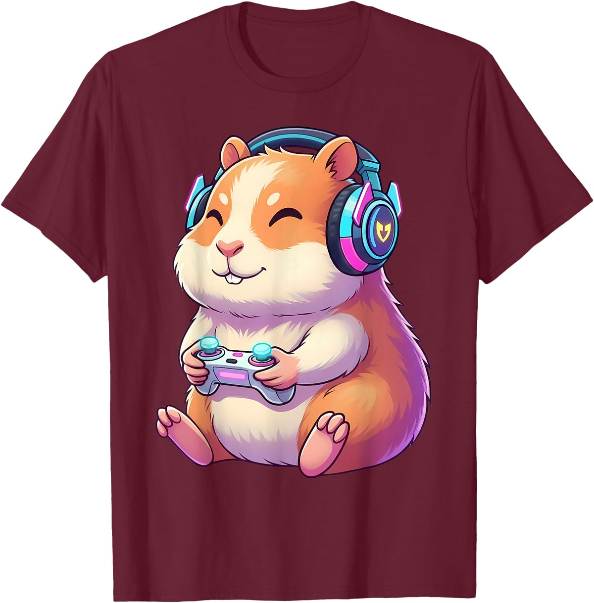Funny Cute Hamster Gamer Adorable Video Game Animal Design T-Shirt - Burgundy