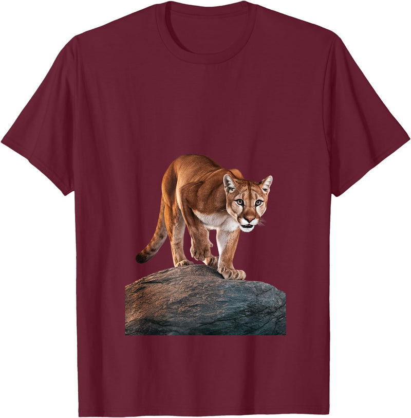 Mountain Lion Prowling and almost about to attack Mountain Lion on The Hunt and About to Pounce T-Shirt - Burgundy