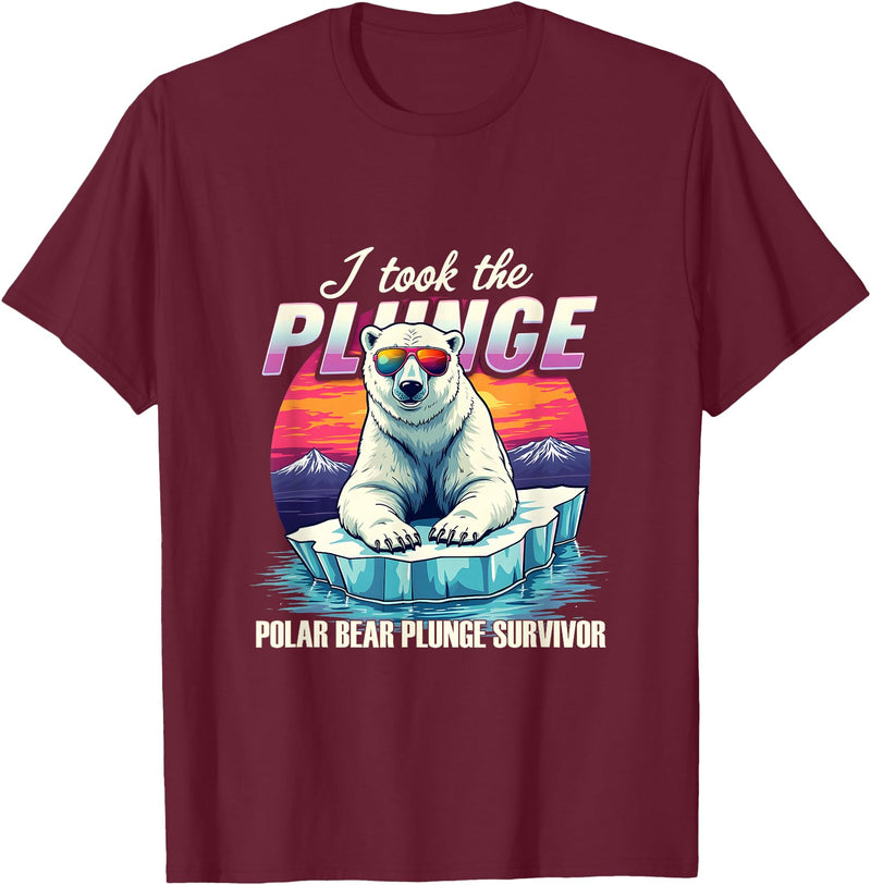 Chilly Dive Apparel Costume Polar Bear Plunge Survivor Fun Winter Adventurers Apparel T-Shirt - Burgundy