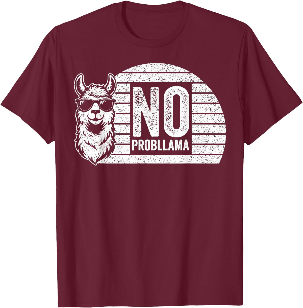 Teetro No Probllama Cool Llama Sunglasses Humor Animal T-Shirt - Burgundy