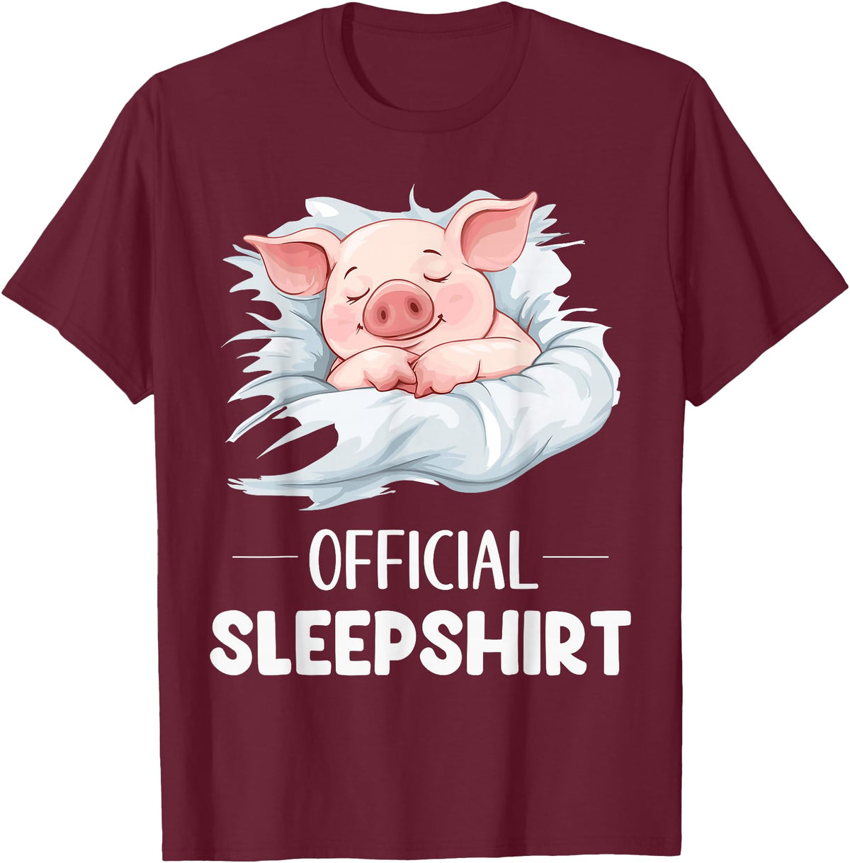 Cute Sleeping Pig Nightgown Sleepwear Pajama Official Sleepshirt Cute Sleeping Pig Animal Lovers Pajama T-Shirt - Burgundy