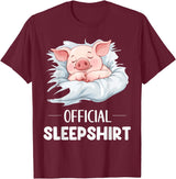 Cute Sleeping Pig Nightgown Sleepwear Pajama Official Sleepshirt Cute Sleeping Pig Animal Lovers Pajama T-Shirt - Burgundy