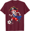 Soccer Player Pirate Skeleton Halloween Costume Skeleton Soccer Player Pirate Halloween T-Shirt - Burgundy