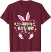Happy Easter Bunny Rabbit Face Funny Easter Day Women Girls T-Shirt (Navy Blue) in Burgundy