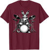 Cute Rabbit Bunny Playing Drums Rabbits Drummer Music T-Shirt in Burgundy