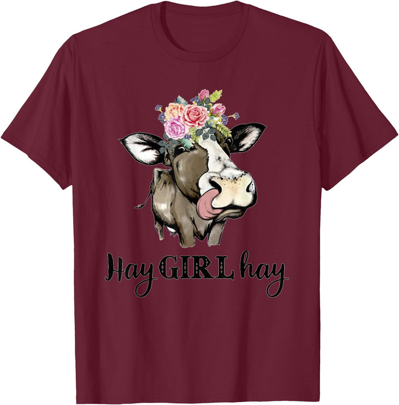 Funny Cow Design Cow Hay Girl Hay T-Shirt Funny Cow Lovers Heifer Gifts Tee T-Shirt - Burgundy
