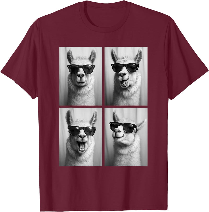 Funny Animal Selfie Booth Tee Cool Llamas Sunglasses Jungle Animal Meme Selfie Booth T-Shirt - Burgundy