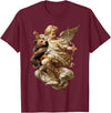Vintage Angel Aesthetic Classical Art Cute Cherub Angel with Bear Baroque Renaissance Aesthetic T-Shirt - Burgundy