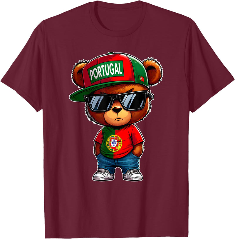 Funny Bandeira Portugal Souvenirs Its In My DNA Proud Teddy Bear Portugal Flag Portuguese Gifts Souvenir T-Shirt - Burgundy
