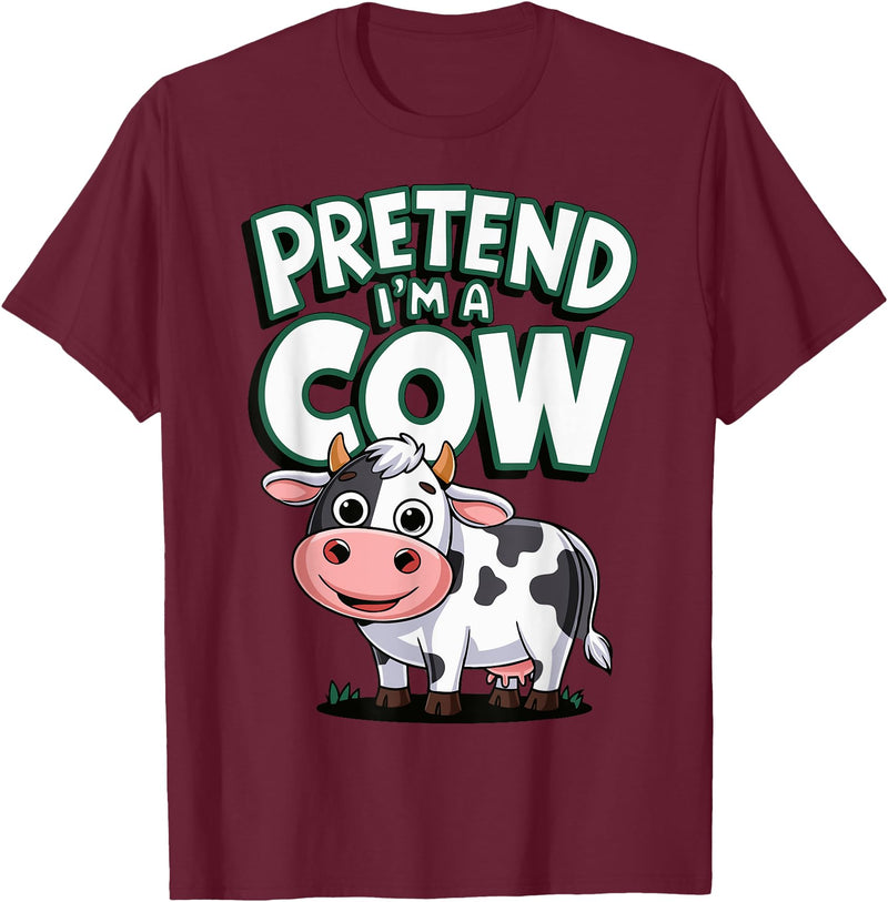 AnI'mal Cow Farm AnI'mal Halloween Costume Party Pretend I'm A Cow T-Shirt - Burgundy