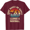 Llama and Baseball Lover Gifts Vintage Retro Baseball and Llama Lovers Vintage Funny Pet Sports cute T-Shirt - Burgundy