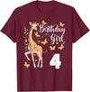 Giraffe Birthday Party by LazyPanda Giraffe 4th Birthday Girl 4 Years Old Giraffe Lover T-Shirt - Burgundy