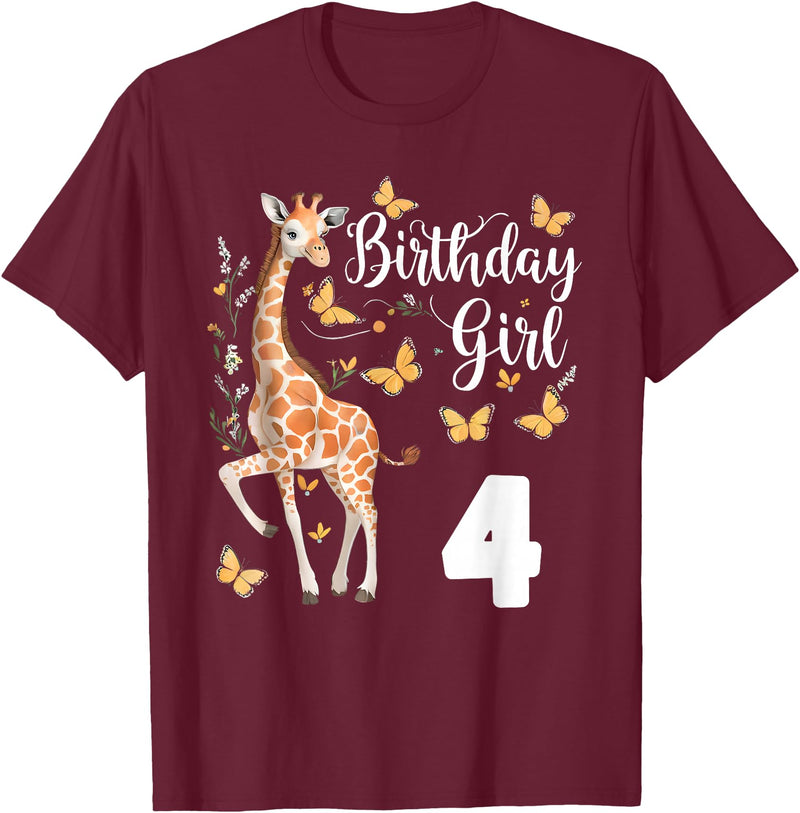 Giraffe Birthday Party by LazyPanda Giraffe 4th Birthday Girl 4 Years Old Giraffe Lover T-Shirt - Burgundy