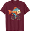 Is like a Fish with a Bicycle Nice Fish Riding Bike, Fish and Bicycle T-Shirt - Burgundy