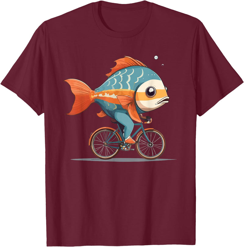 Is like a Fish with a Bicycle Nice Fish Riding Bike, Fish and Bicycle T-Shirt - Burgundy