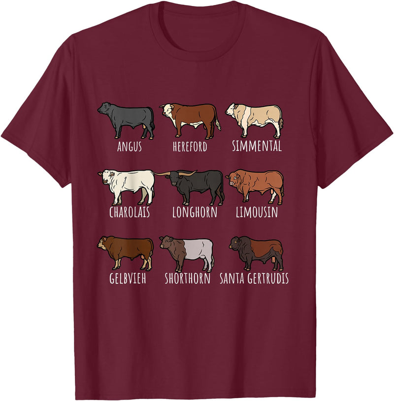 Cattle Breed Livestock Enthusiasts,Cattle Farmers Type of Cow Breed Cattle Collection West Bulls Angus Farmer T-Shirt -
