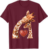 New Mom Giraffe Tees for Women Baby and Giraffe Mom Shirt New Mom Heart Cute Giraffe T-Shirt - Burgundy