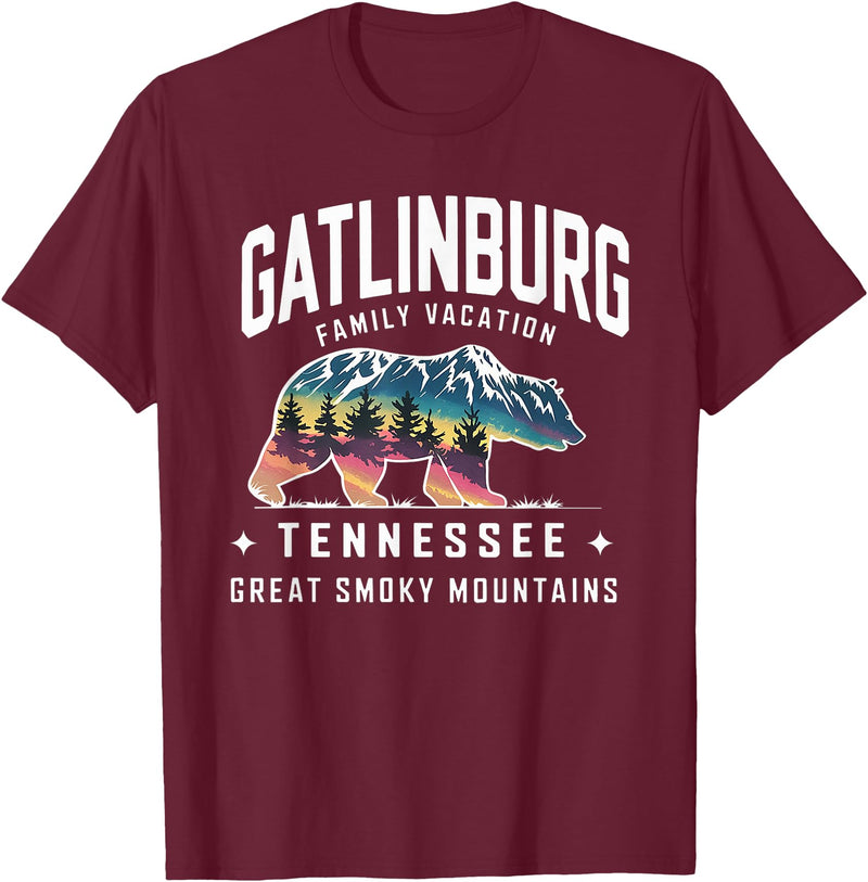Gatlinburg Family Vacation Tees Family Vacation Mountains Gatlinburg Tennessee Bear Souvenir T-Shirt - Burgundy