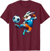 Happy Easter Bunny Soccer Player Lover Sport Rabbit T-Shirt in Burgundy
