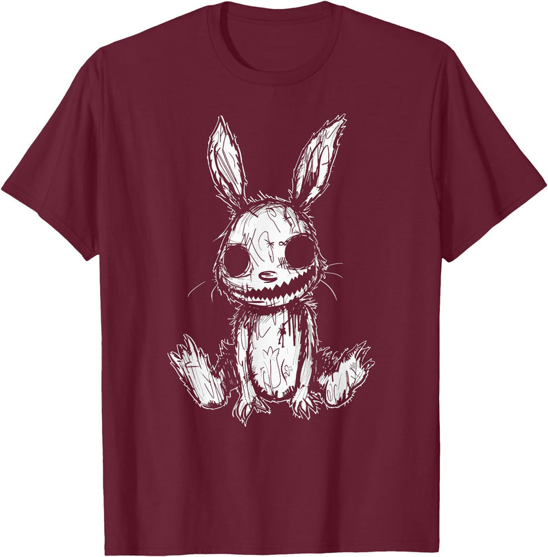 Evil Creepy Bunny Rabbit Alt Goth Grunge Horror Aesthetic T-Shirt in Burgundy