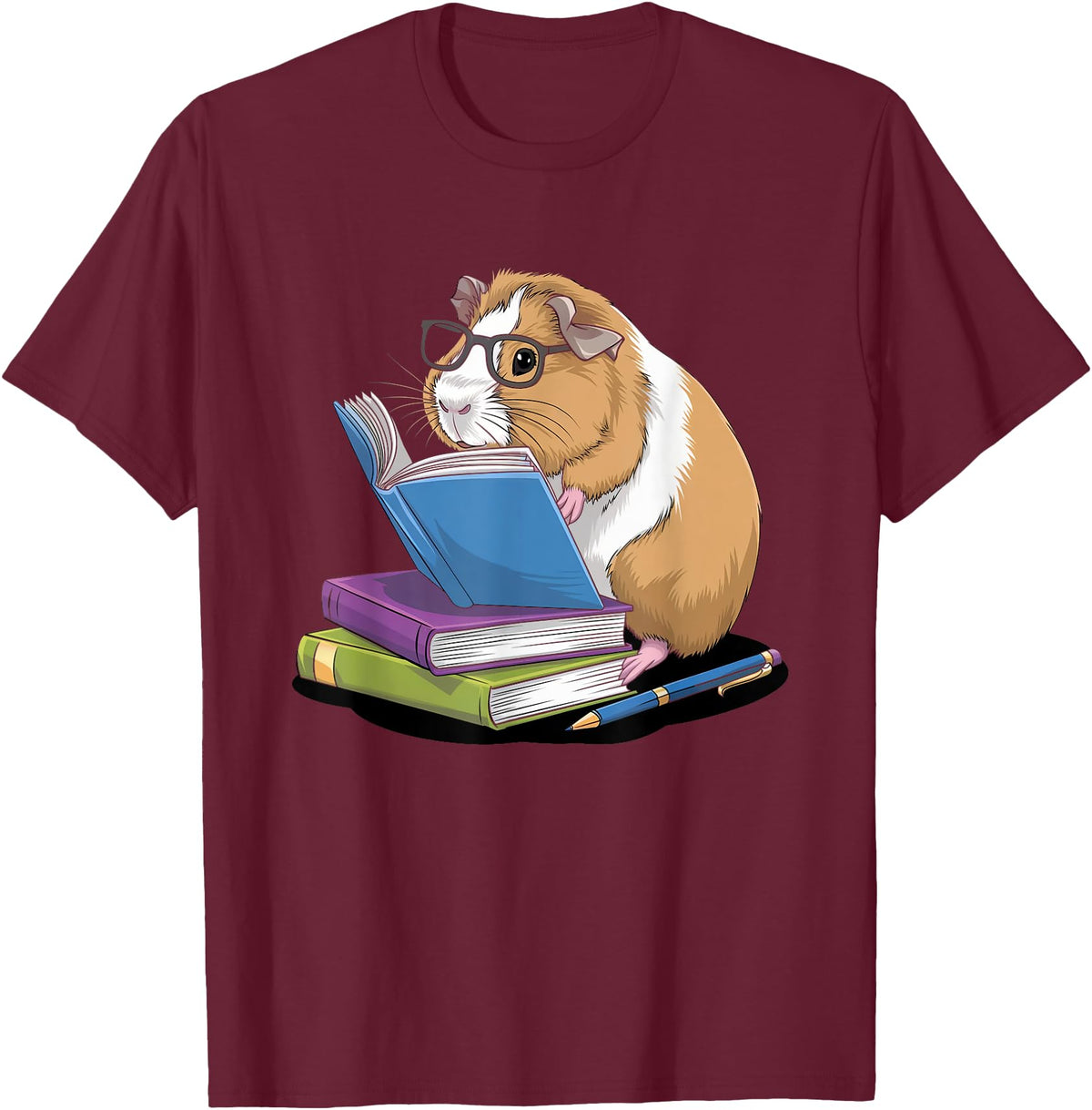 Guinea Pig Reading Books Reader Tee Guinea Pig Reading Books Bookworm Pet Lover Reader Librarian T-Shirt - Burgundy