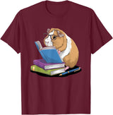 Guinea Pig Reading Books Reader Tee Guinea Pig Reading Books Bookworm Pet Lover Reader Librarian T-Shirt - Burgundy