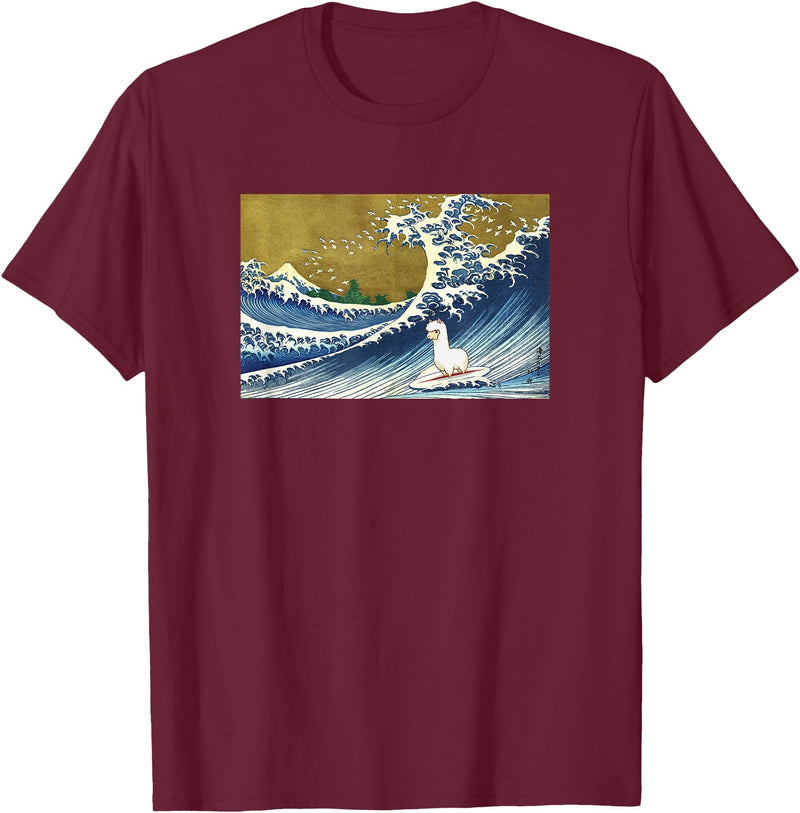 Llama Girls Alpaca Mom Gifts T Shirts & Hoodies Funny Kids Womens Retro Vintage Surfing a Wave Llama Lover T-Shirt - Burgundy