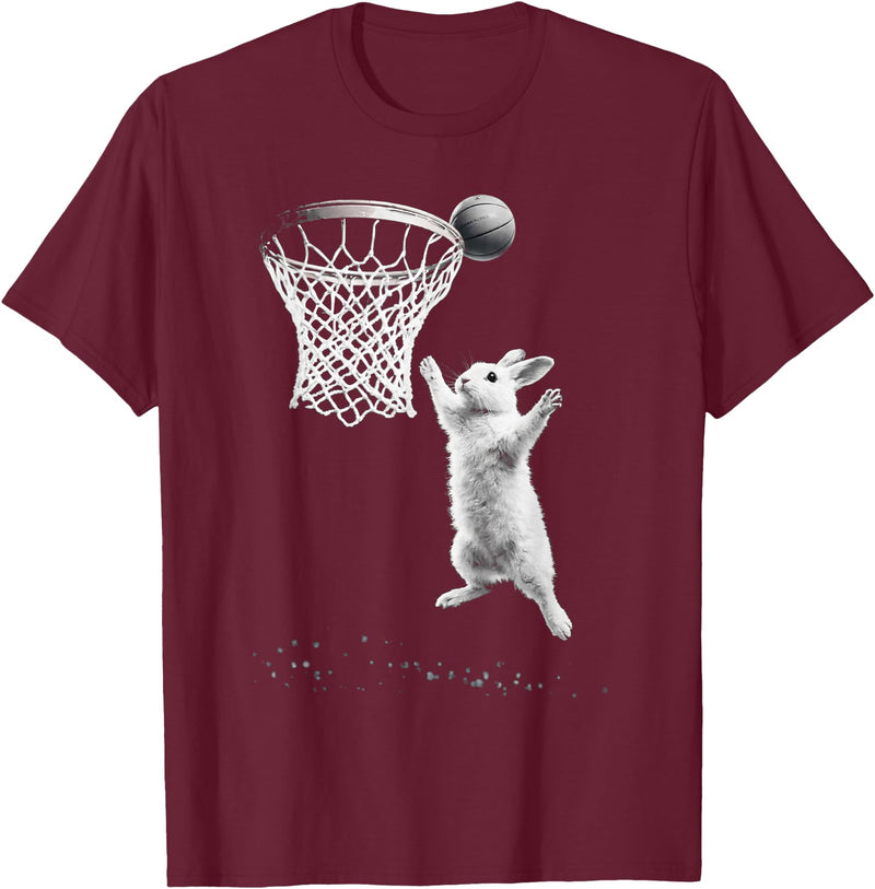 Funny Cool Rabbit Basketball Easter for Men Boy Toddler Kids T-Shirt in Burgundy