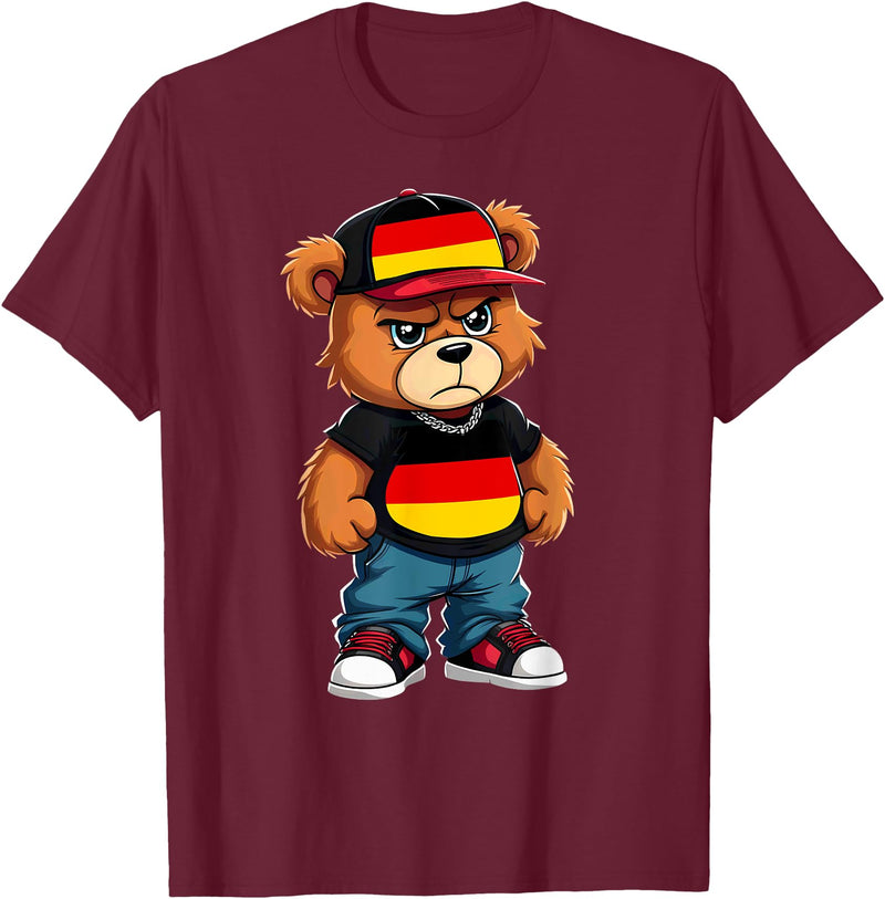 German Teddy Bear Breakdance Rapper German Flag Teddy Bear Germany Hip Hop T-Shirt - Burgundy