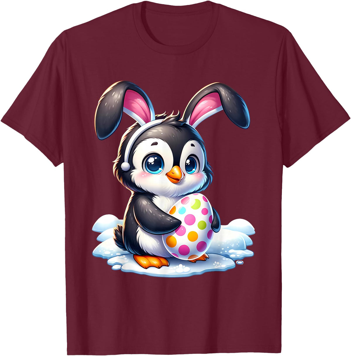 Easter Penguin Lover Egg Eggs Bunny Rabbit Bunnies Funny T-Shirt in Burgundy