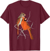 Red Cardinal Bird Male Female Vintage Red Cardinal Bird T-Shirt - Burgundy
