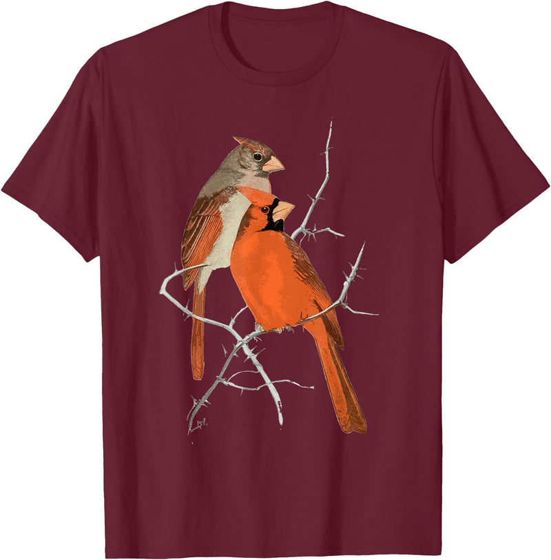 Red Cardinal Bird Male Female Vintage Red Cardinal Bird T-Shirt - Burgundy