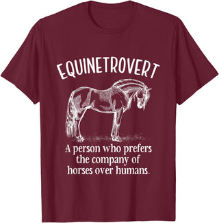 Equinetrovert Funny Horse Outfit For Horse Lover Equinetrovert Funny Horses Riding Horse Lover Equestrian T-Shirt - Burgundy
