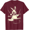 Cute Rabbit Playing Drums Funny Music Animal Drummer Graphic T-Shirt in Burgundy