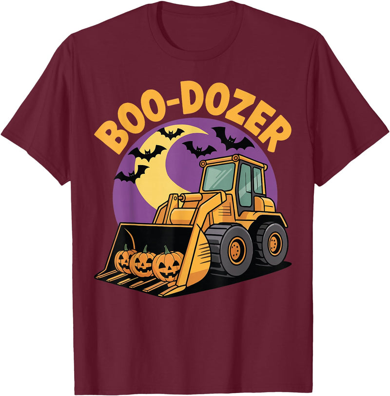 Bulldozer Halloween Costume Toddler Spooky Ghost Boo-Dozer Halloween Kids Bulldozer T-Shirt - Burgundy