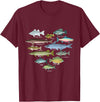 Types Of Freshwater Fish lover identification gift freshwater fish identification heart shape Species Fishing T-Shirt - Burgundy