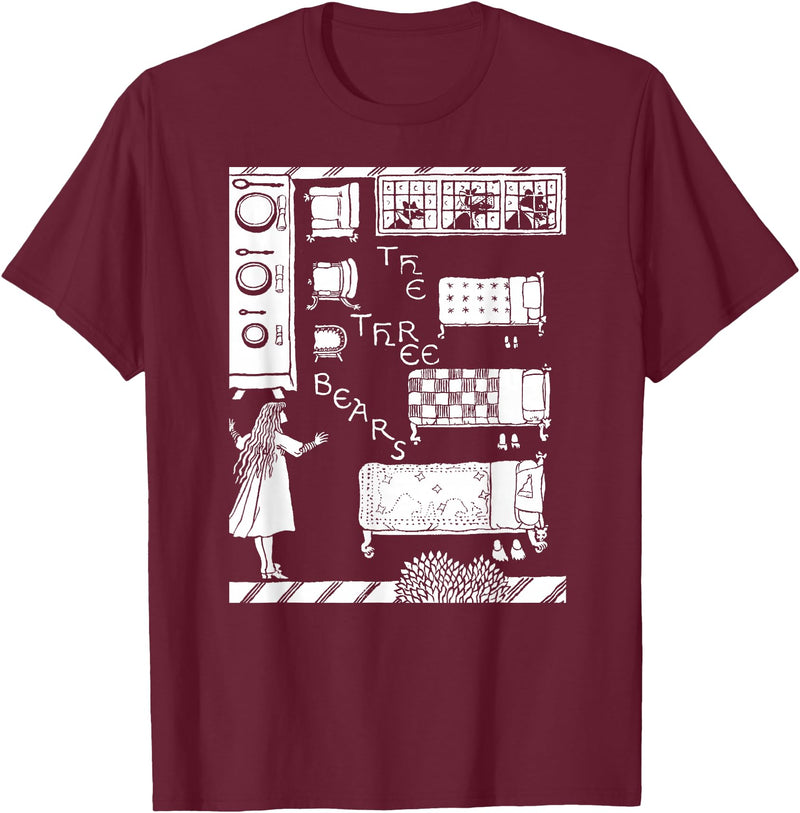 Vintage Fairy Tale Shirts The 3 Bears Vintage Goldilocks Retro Fairy Tale T-Shirt - Burgundy