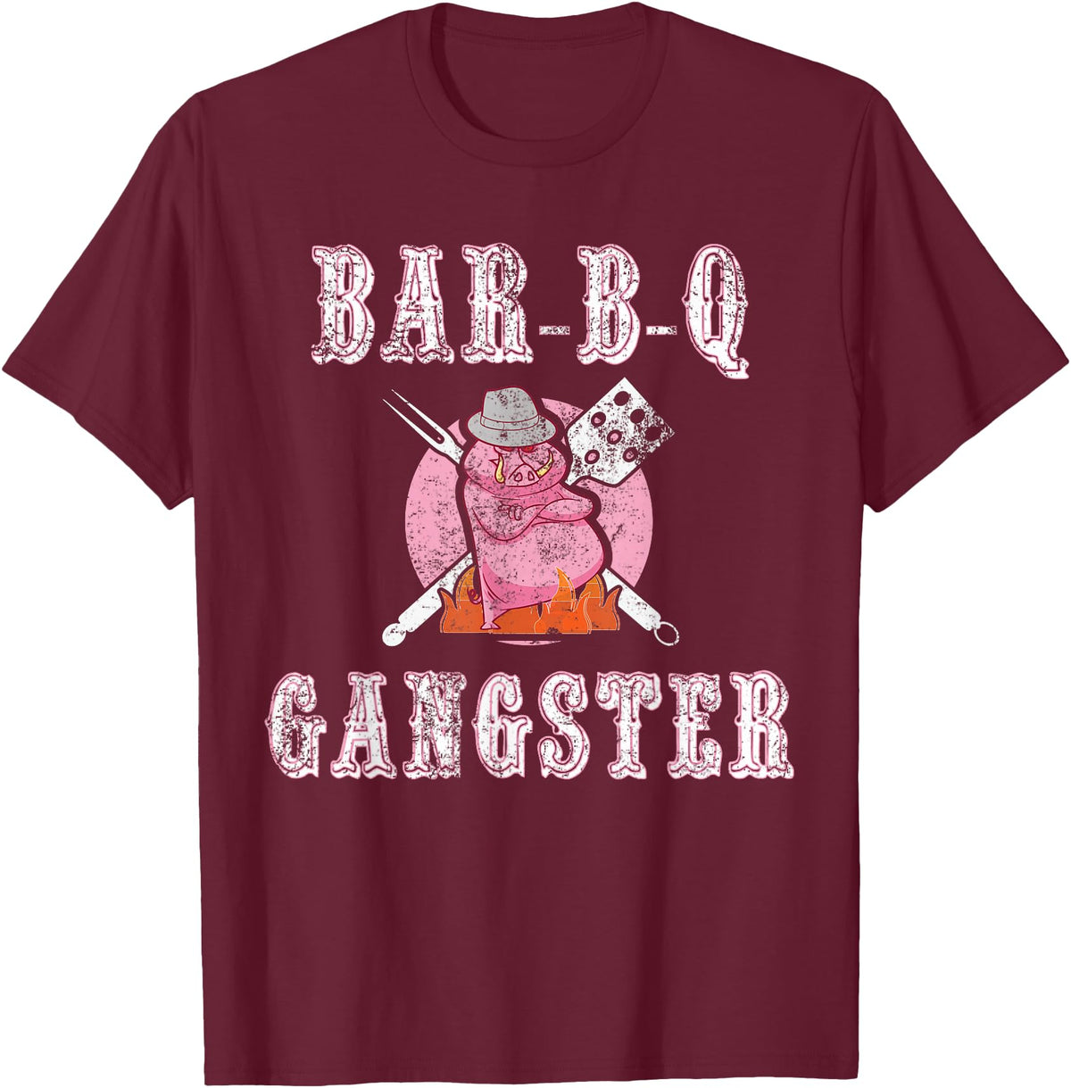 Pig Gangster BBQ Gift Ideas Funny BBQ Gifts for Men- Pork Pig Pit BBQ Gangster T-Shirt - Burgundy