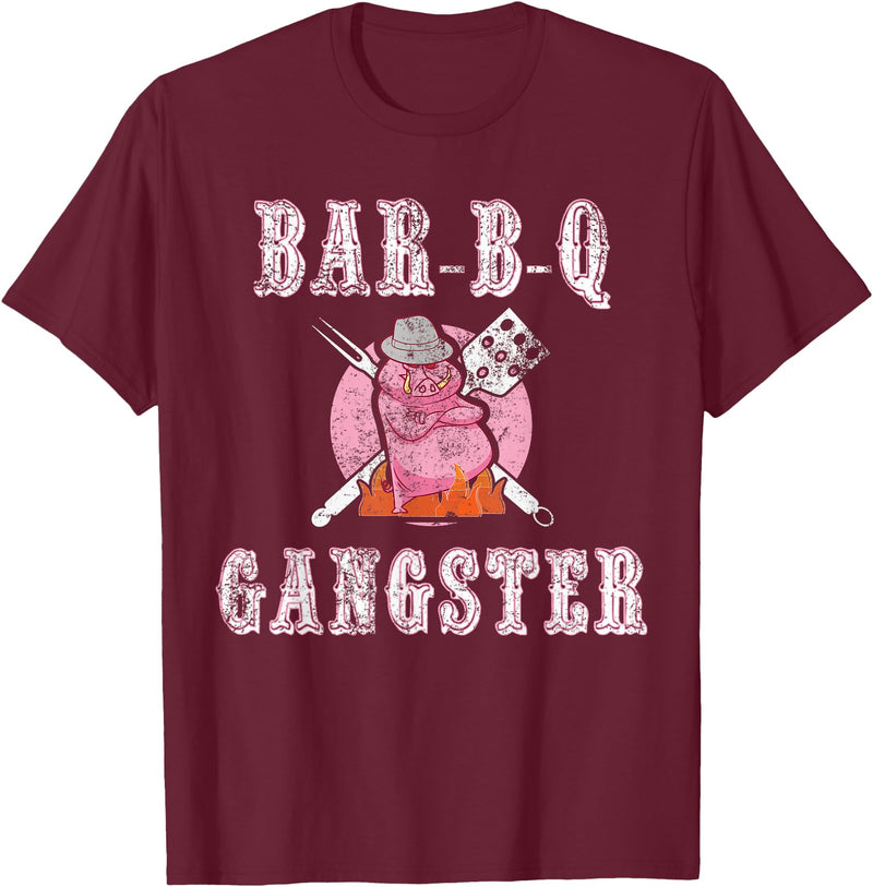 Pig Gangster BBQ Gift Ideas Funny BBQ Gifts for Men- Pork Pig Pit BBQ Gangster T-Shirt - Burgundy