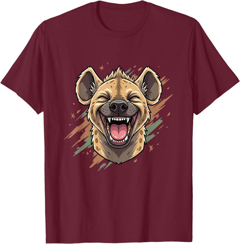 Laughing Hyena Cartoon Wild Safari Animal Hyena Laughing Face Funny Animal Safari Vibes T-Shirt - Burgundy