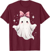 Halloween Ghost Coquette Bow Tee Ghost Coquette Bow Halloween Kawaii Girls Women Spooky T-Shirt - Burgundy