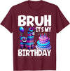 Llama Lover Gift Co. Bruh Its My Birthday Llama Pinata T-Shirt - Burgundy