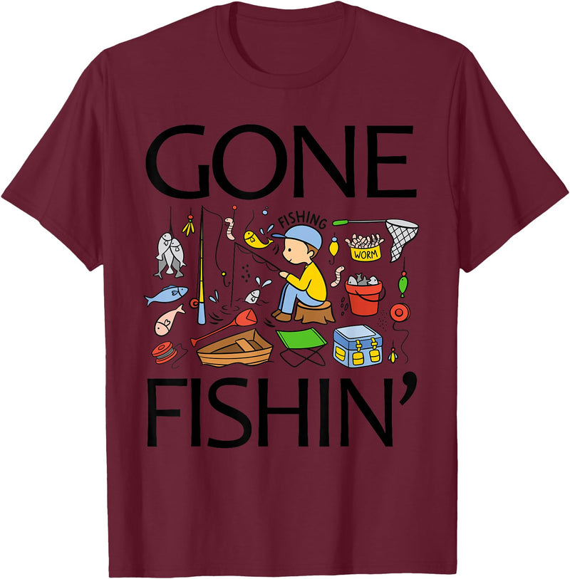 Funny Fishing Fishy Fisherman Fisher Anglers Shirt Gone Fishing-Shirt Youth Boys Kids Toddler Women Girls Cute T-Shirt - Burgundy