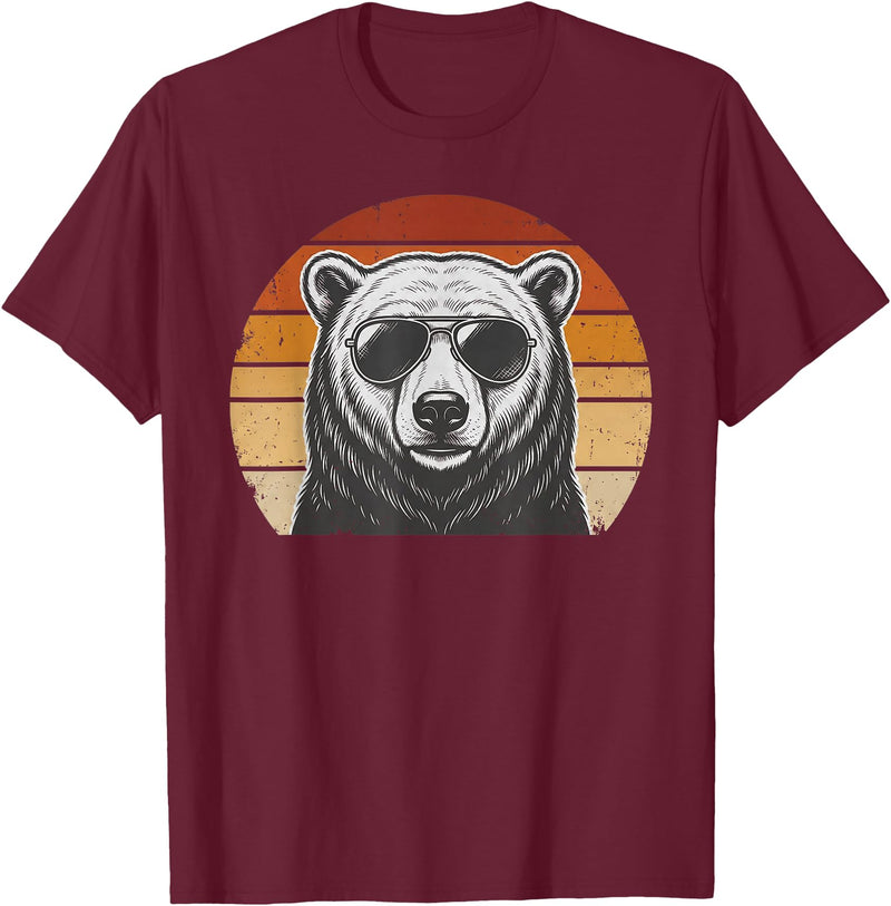 Polar Bear Retro Sunset Vintage Prints Co Polar Bear Retro Sunset Animal Lover Vintage Cool Owner T-Shirt - Burgundy