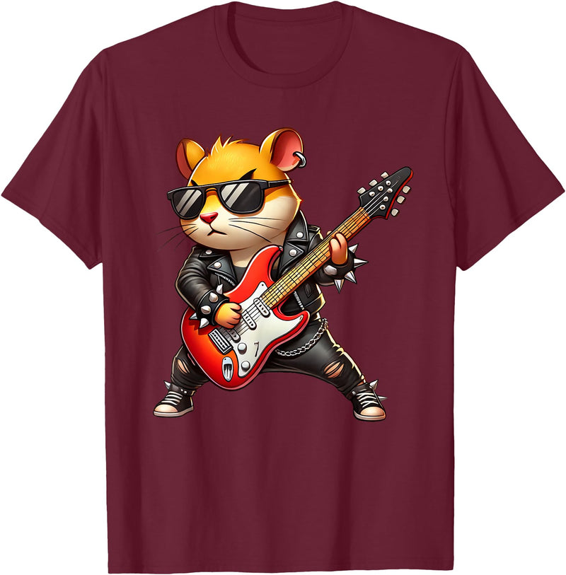 Hamster Electric Guitar Concert Music Lover Men Women Kids T-Shirt - Burgundy